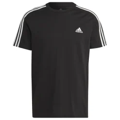 T-shirt nera da uomo con logo sul petto adidas Essentials 3-Stripes