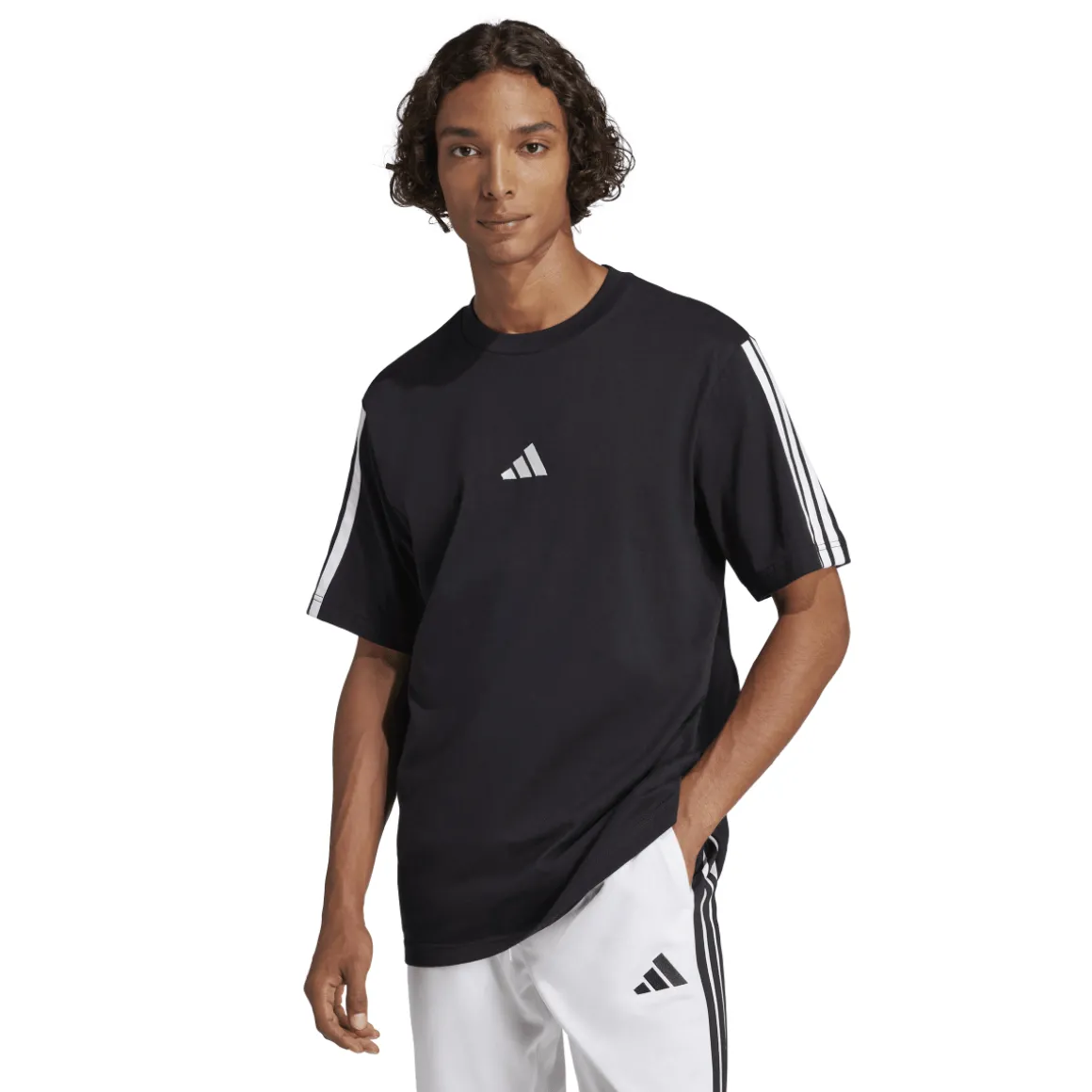 T-shirt nera da Uomo in cotone con logo adidas