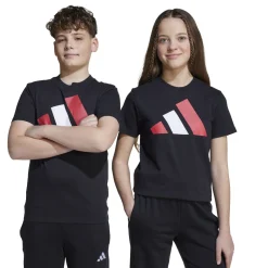 T-shirt nera in cotone da Bambino e Ragazzo con logo adidas