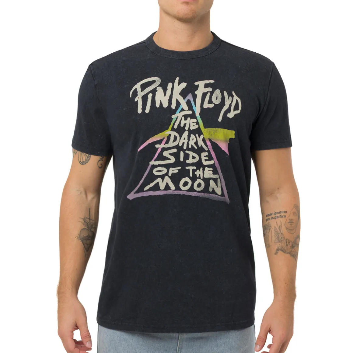 T-Shirt nera Uomo di Pink Floyd The Dark Side of the Moon logo prisma