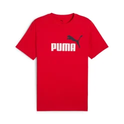 T-shirt rossa da Uomo in cotone con logo frontale in contrasto Puma