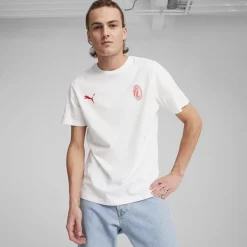 T-shirt uomo bianca con logo AC Milan rosso Puma