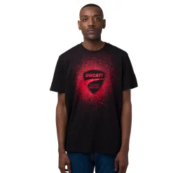 T-shirt Uomo in cotone nera con stampa rossa e logo Ducati Corse