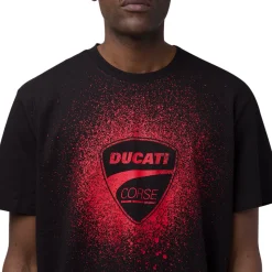T-shirt Uomo in cotone nera con stampa rossa e logo Ducati Corse