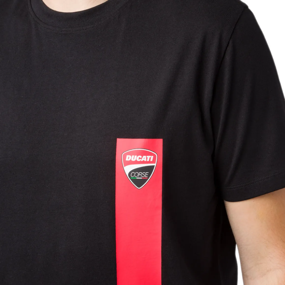 T-shirt uomo nera Ducati Corse con logo e striscia rossa