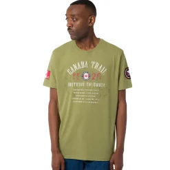 T-Shirt verde da Uomo con stampa frontale in contrasto Canada Trail