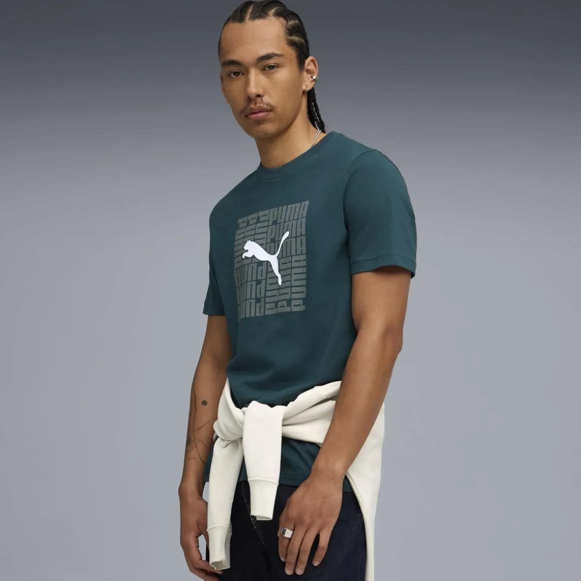 T-shirt verde da Uomo con logo frontale GRAPHIC Box Tee Puma