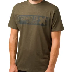 T-shirt verde militare con logo da uomo Ducati Scrambler