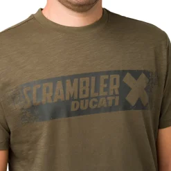 T-shirt verde militare con logo da uomo Ducati Scrambler