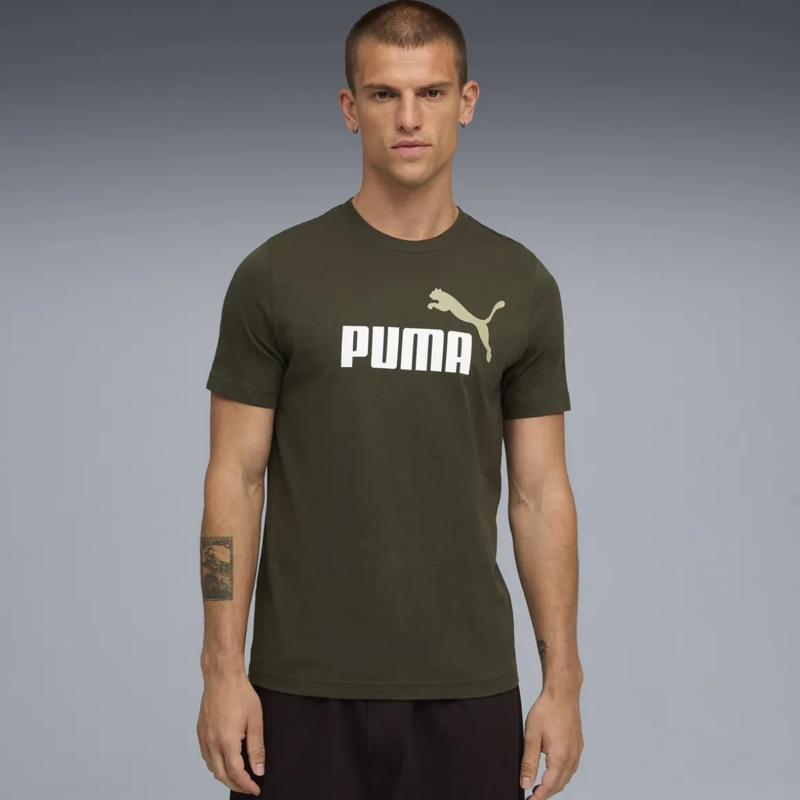 T-shirt verde militare da Uomo con logo PUMA
