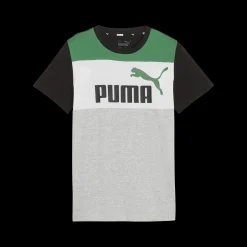 T-shirt verde, nera e grigia da bambino con logo sul petto Puma Essentials Block