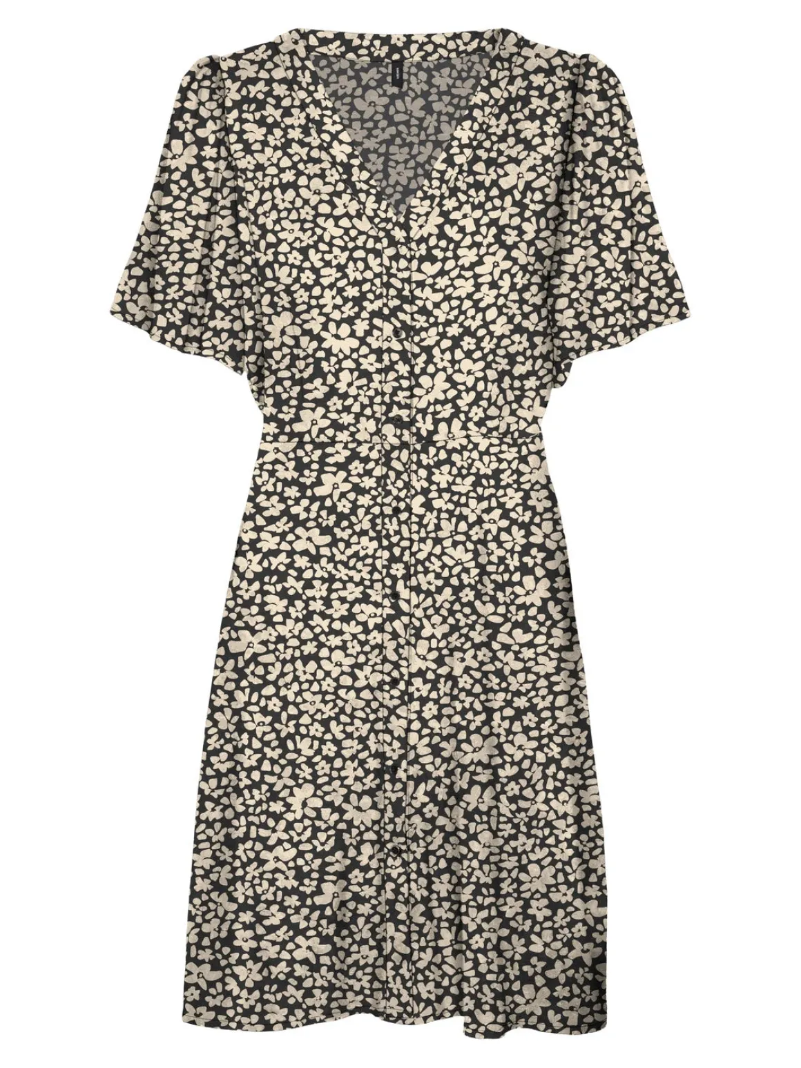 Vestito da donna nero con fantasia a fiori bianchi e con bottoni frontali Vero Moda