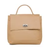 Zaino da donna beige con dettaglio cuciture a vista e logo Lora Ferres