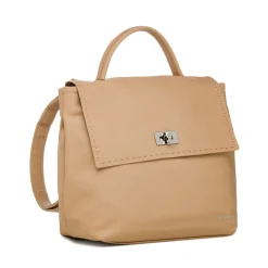 Zaino da donna beige con dettaglio cuciture a vista e logo Lora Ferres
