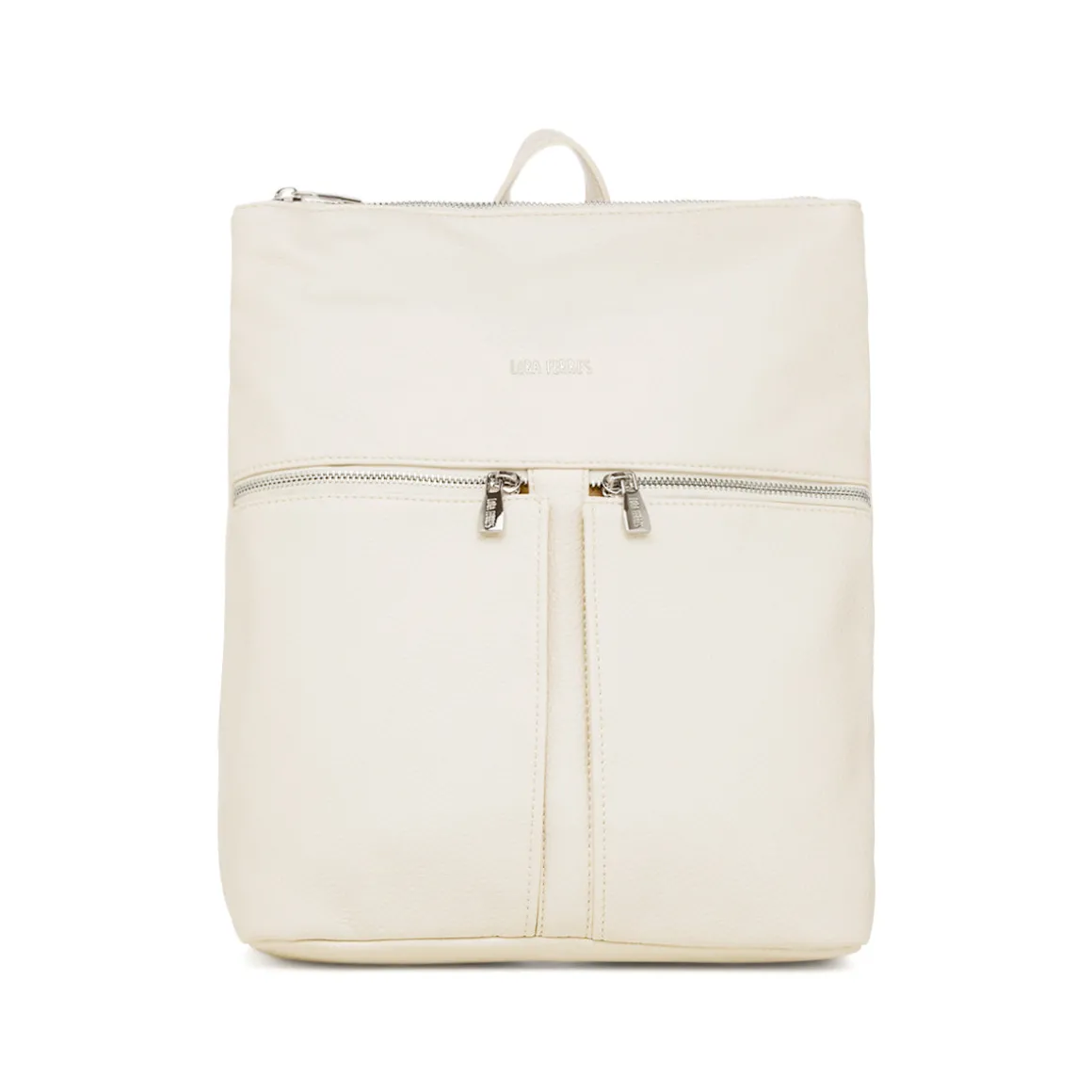 Zaino da donna bianco con tasche esterne e logo Lora Ferres