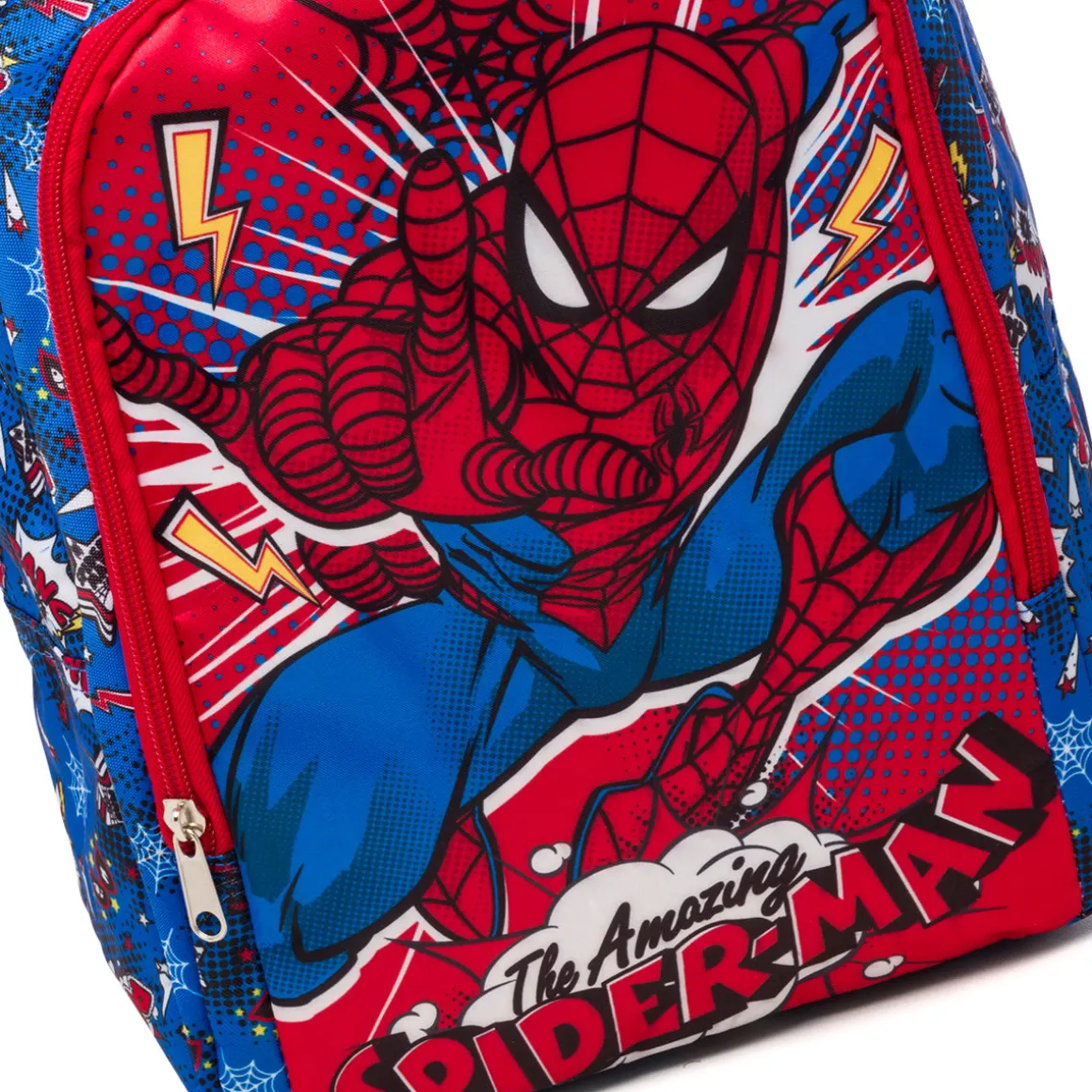 Zaino da scuola medio rosso e blu con stampa Spiderman