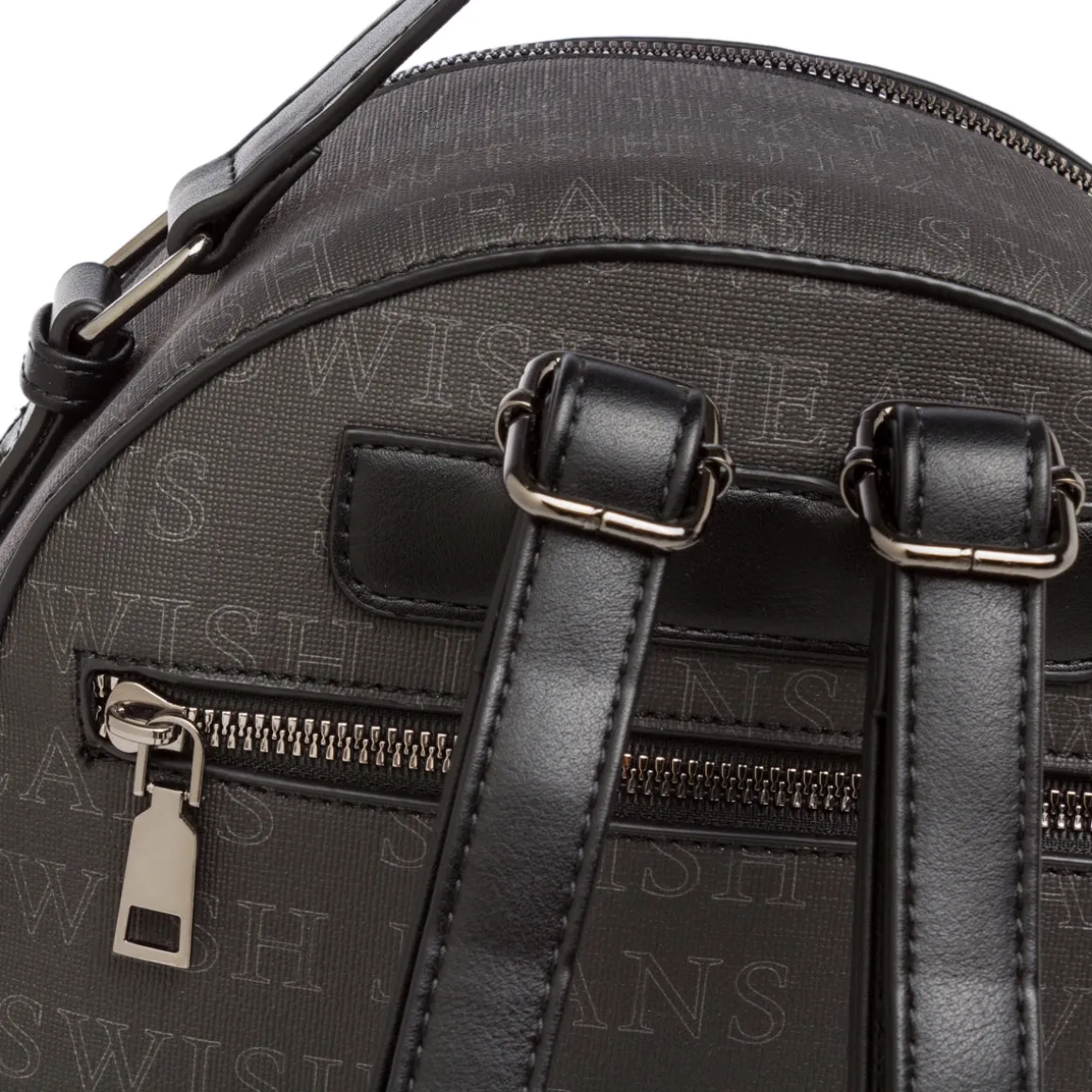 Zaino Nero con Logo All Over e Doppia Chiusura Zip Swish Jeans