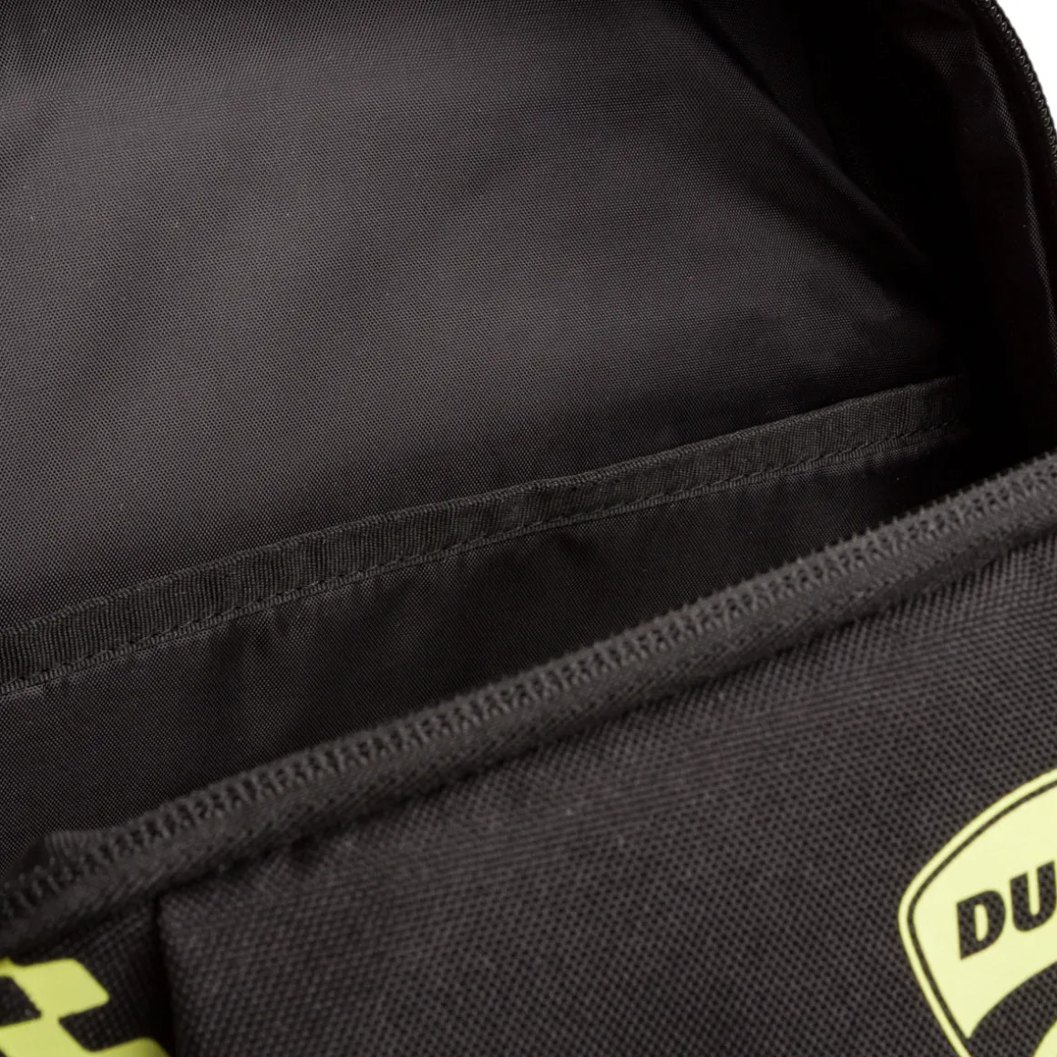 Zaino sportivo nero con dettagli giallo fluo e logo Ducati Corse