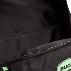 Zaino sportivo nero con dettagli verde fluo e logo Ducati Corse